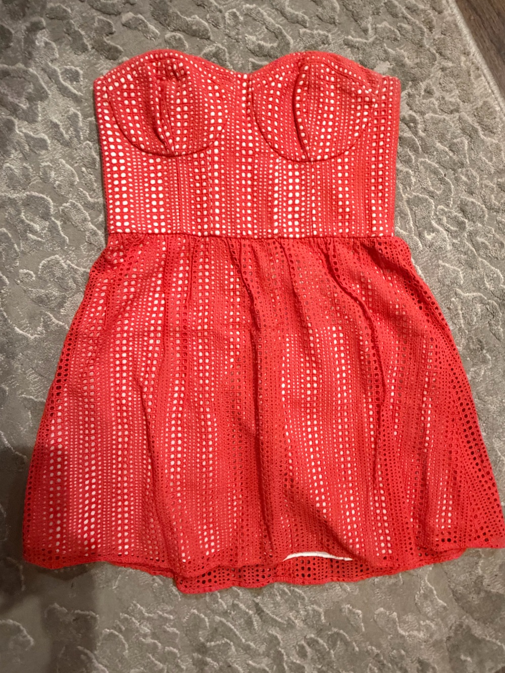 Parker Red Eyelet Strapless Mini summer  Dress size medium